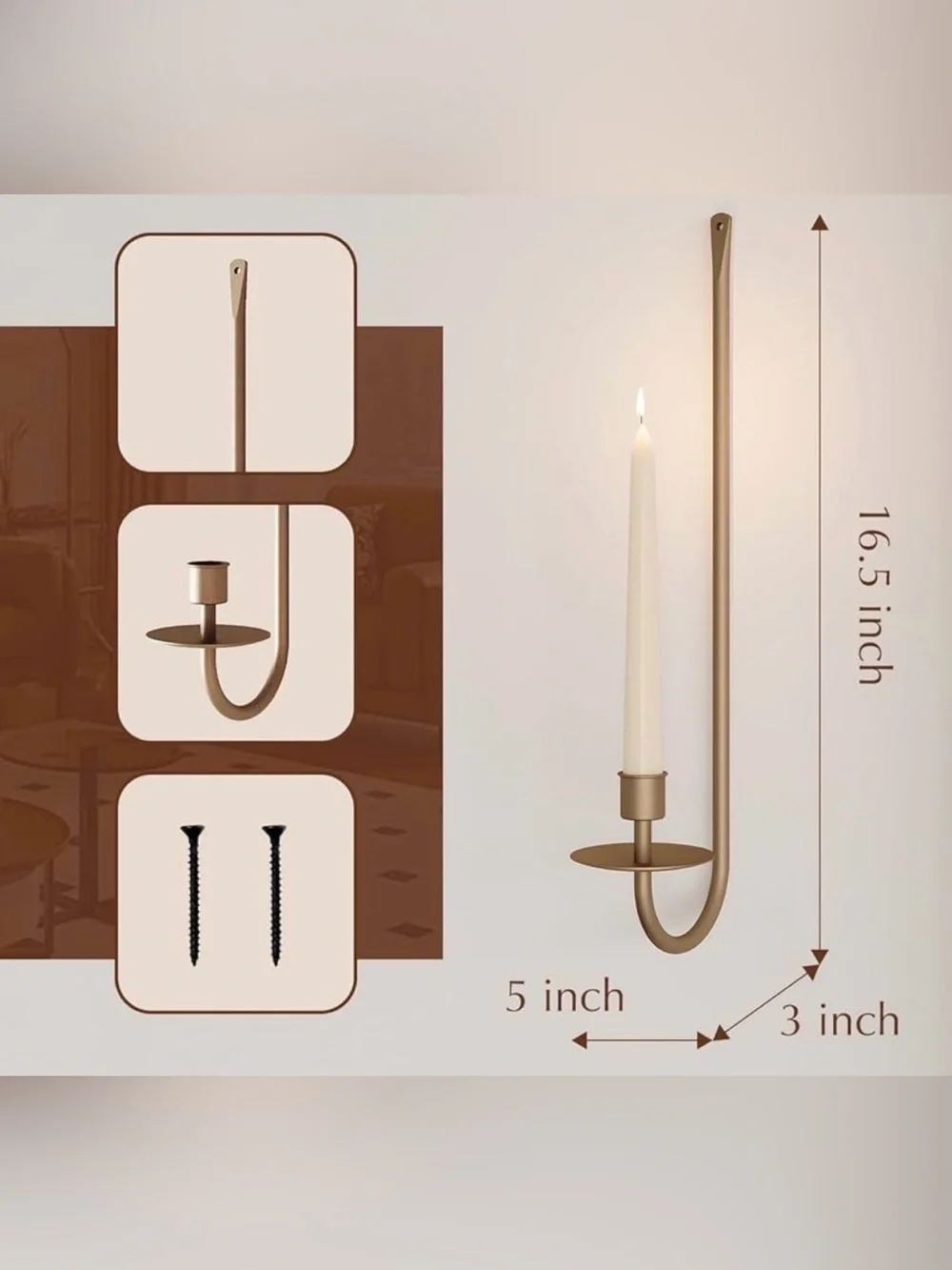 Metal Wall Candle Sconce Holder, Brass, Set of 4, NEW